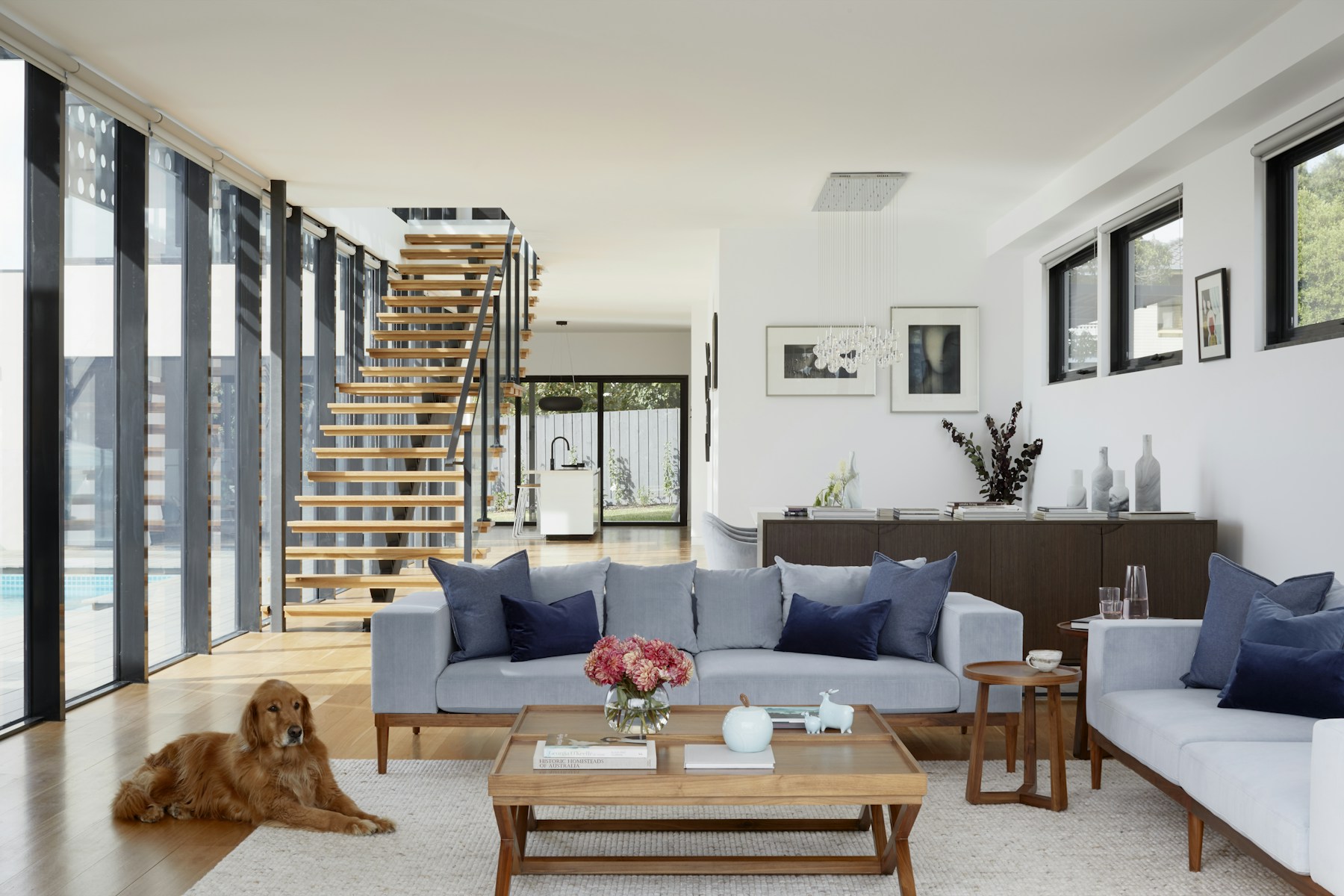 Light-filled Belmont interior with wallcovering with wallcovering